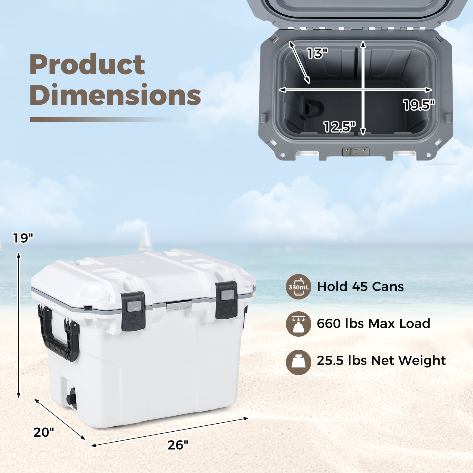 Injection Molded Cooler, 53 QT, White Coolers at Gallery Canada