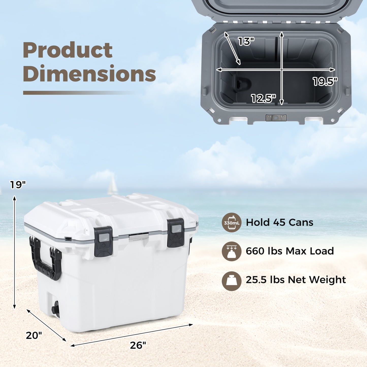 Injection Molded Cooler, 53 QT, White Coolers at Gallery Canada