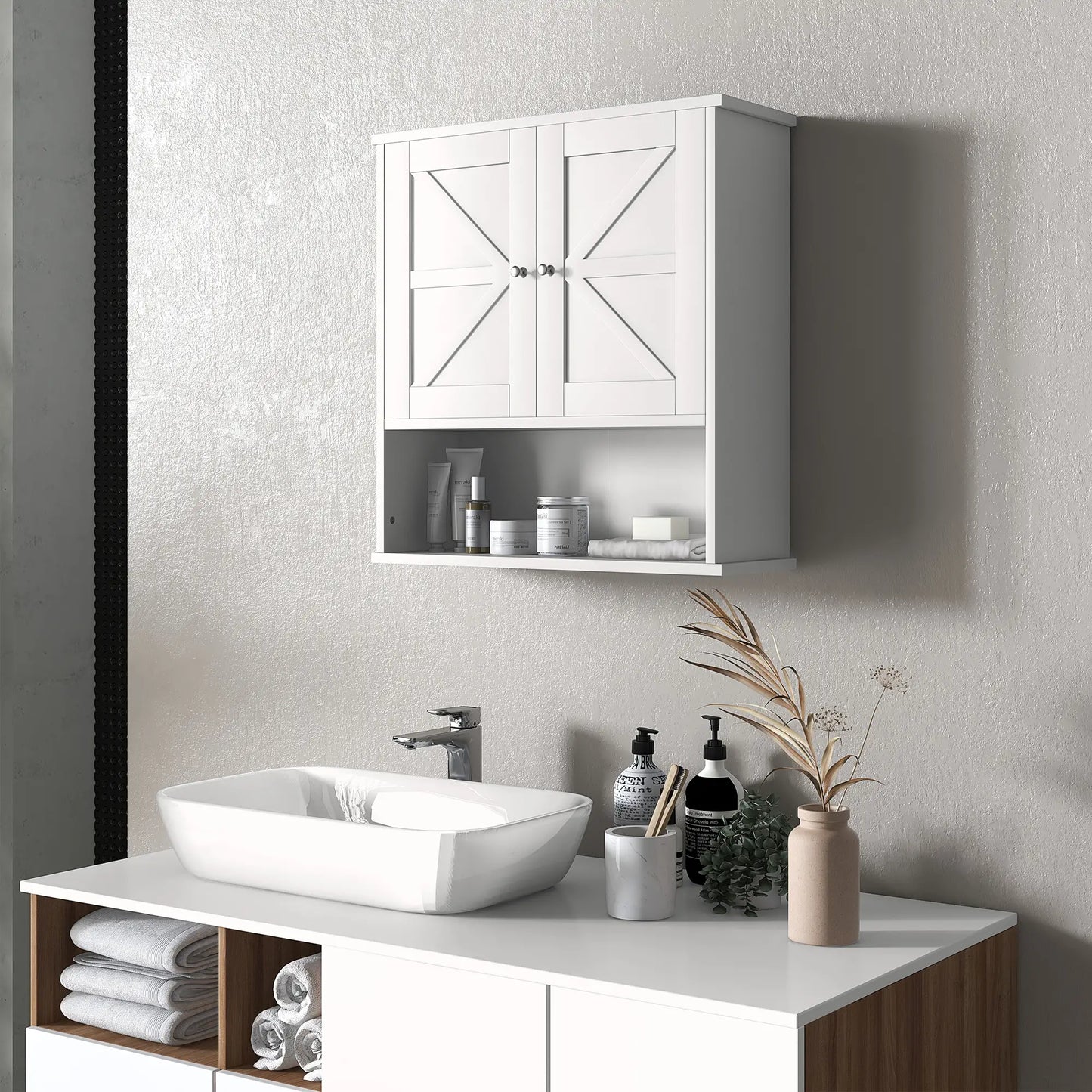 Farmhouse Bathroom Medicine Cabinet, Barn Doors, Adjustable Shelf, White Bathroom Cabinets at Gallery Canada