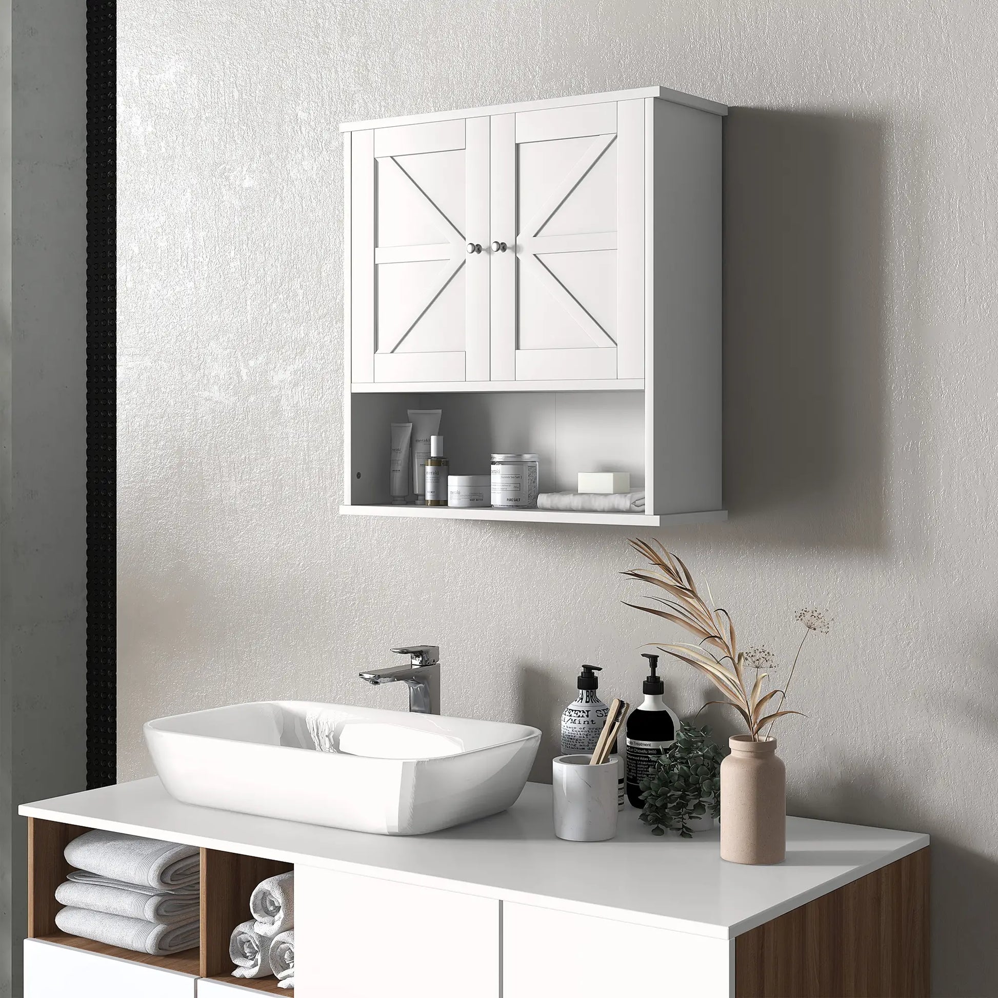 Farmhouse Bathroom Medicine Cabinet, Barn Doors, Adjustable Shelf, White Bathroom Cabinets at Gallery Canada