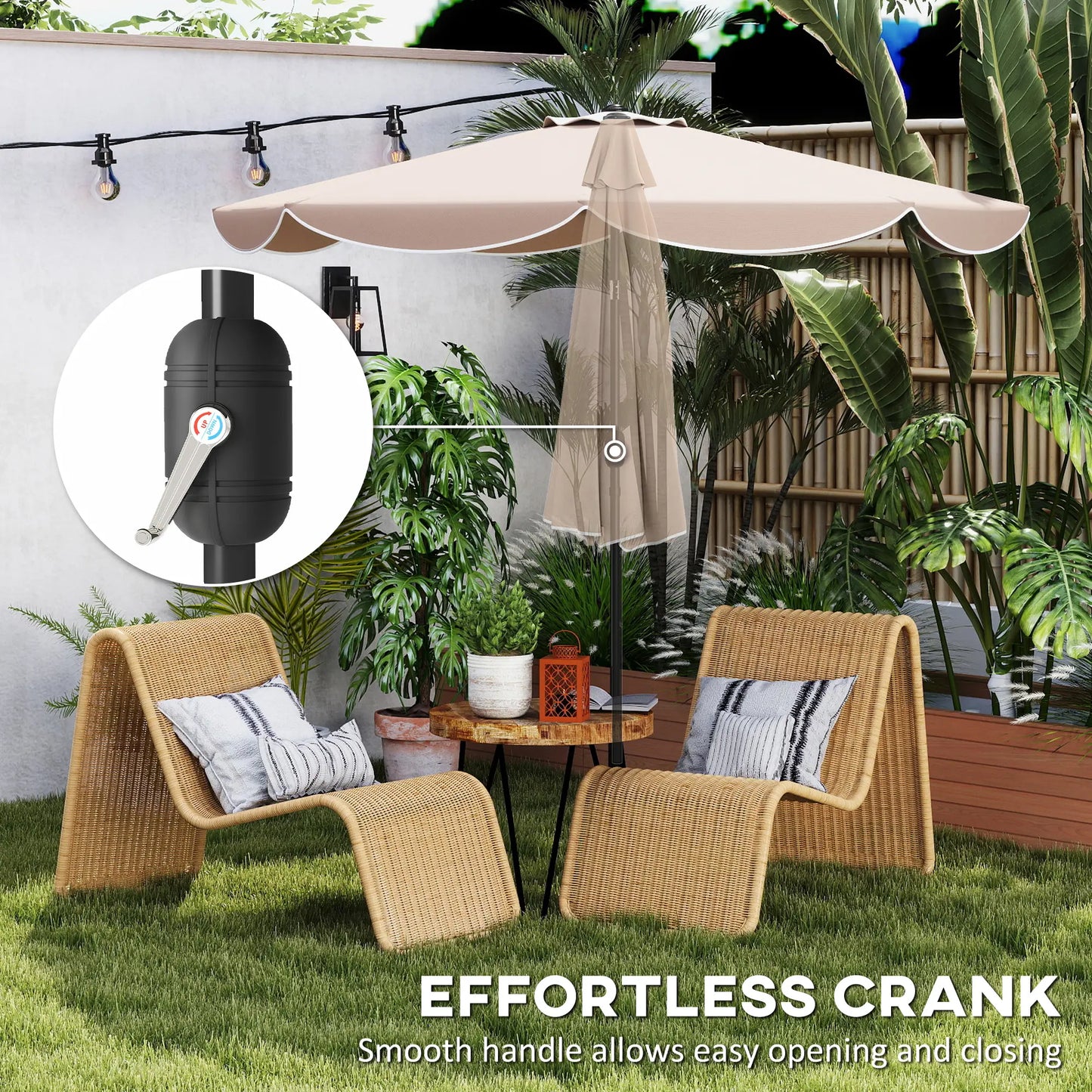 9' x 9' Round Market Umbrella, Tilt Crank Patio, Khaki Sun Umbrellas at Gallery Canada