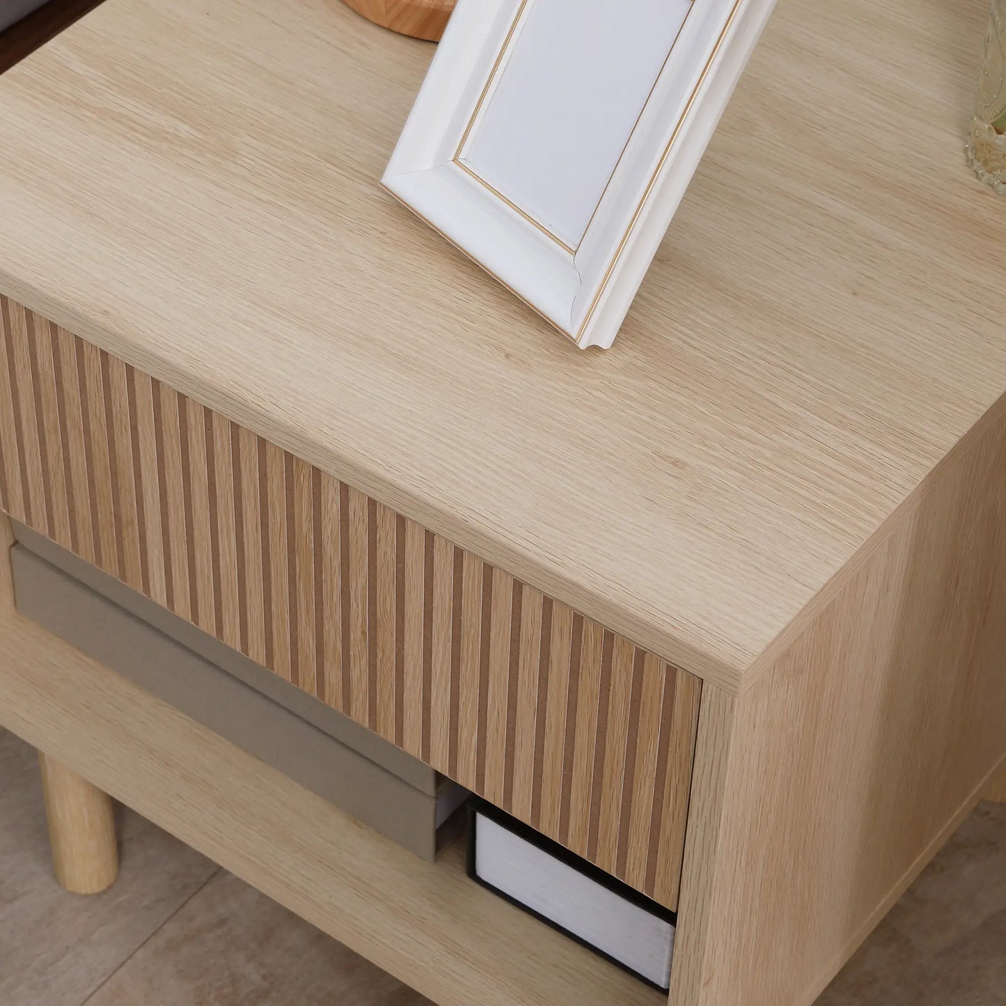 Modern Bedside Table with Drawer, Open Shelf, Natural Bedside Tables at Gallery Canada