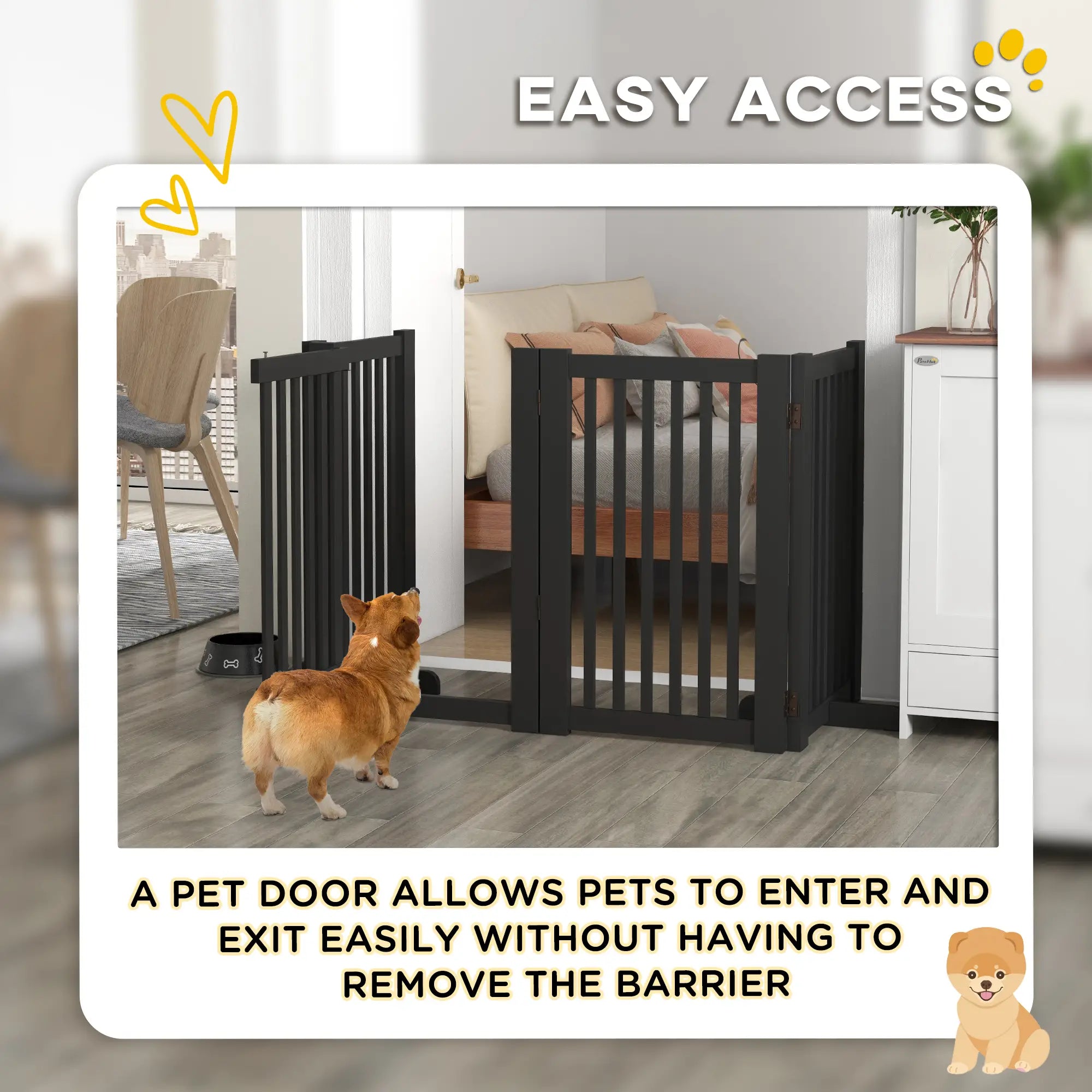 4 Panel Wooden Pet Gate, Free Standing, Open Door, Black Houses, Kennels & Pens at Gallery Canada