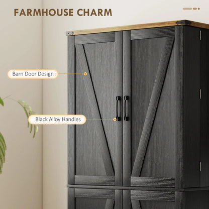 72 Inch Kitchen Pantry Cabinet, 4 Doors, Drawer, Shelves, Black Kitchen Pantry Cabinets at Gallery Canada