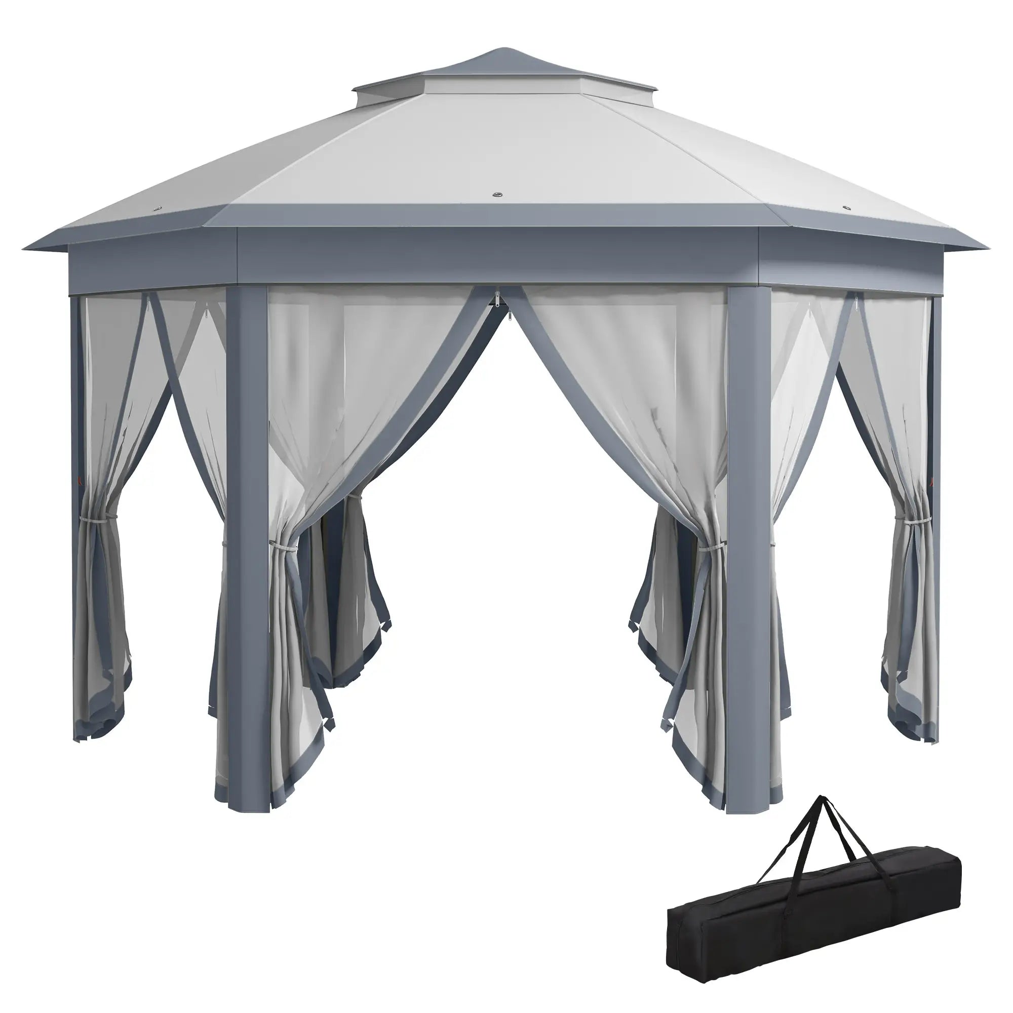 13' x 13' Hexagon Pop Up Canopy Tent, Netting, Carry Bag, Grey Pop Up Canopies Grey at Gallery Canada