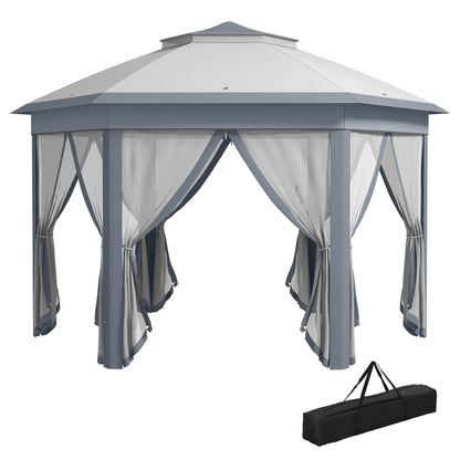 13' x 13' Hexagon Pop Up Canopy Tent, Netting, Carry Bag, Grey Pop Up Canopies Grey at Gallery Canada