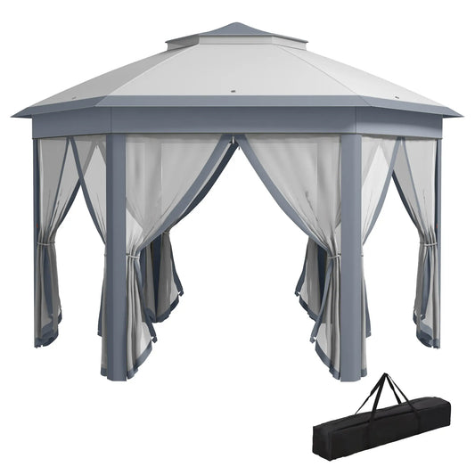 13' x 13' Hexagon Pop Up Canopy Tent, Netting, Carry Bag, Grey Pop Up Canopies Grey at Gallery Canada
