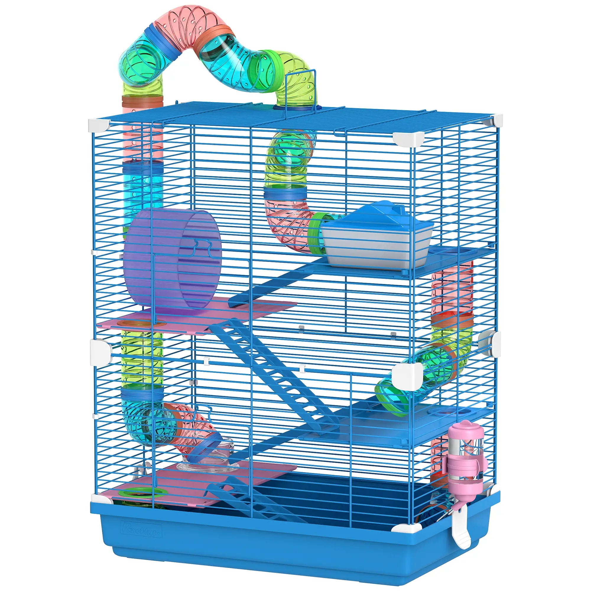 5-Tier Hamster Cage, Portable With Wheels, Tube, Blue Hamster Cages Blue at Gallery Canada