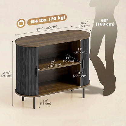 Wood Grain Sideboard With Curved Tambour Doors, Brown