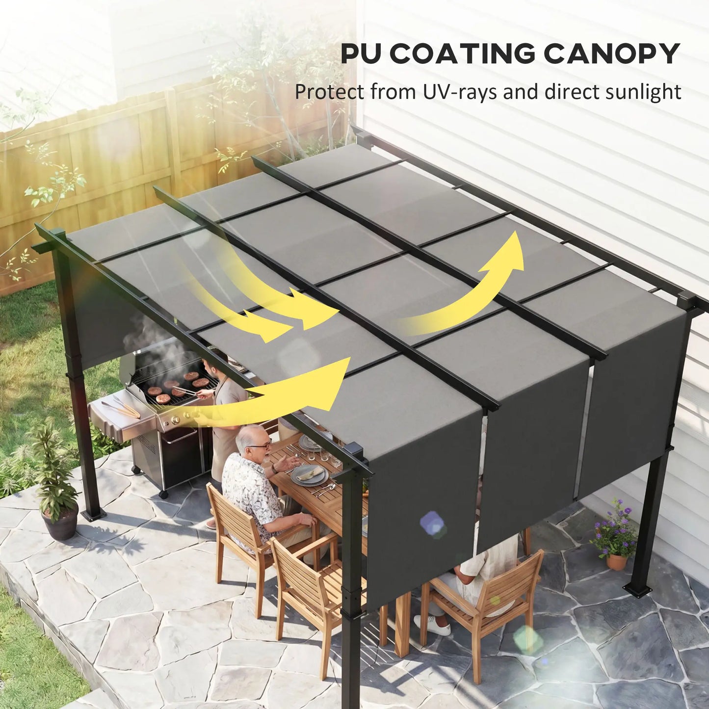 10' x 12' Metal Pergola, Retractable Canopy, Garden Patio Backyard Deck Pergolas at Gallery Canada