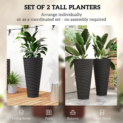 29" Tall Stackable Planters, Set of 2, Indoor Outdoor, Black Planter Set at Gallery Canada