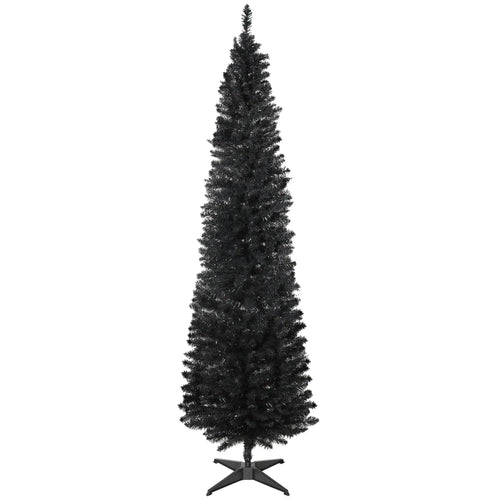7FT Artificial Pencil Christmas Tree, Realistic Branches, Stable Stand, Black