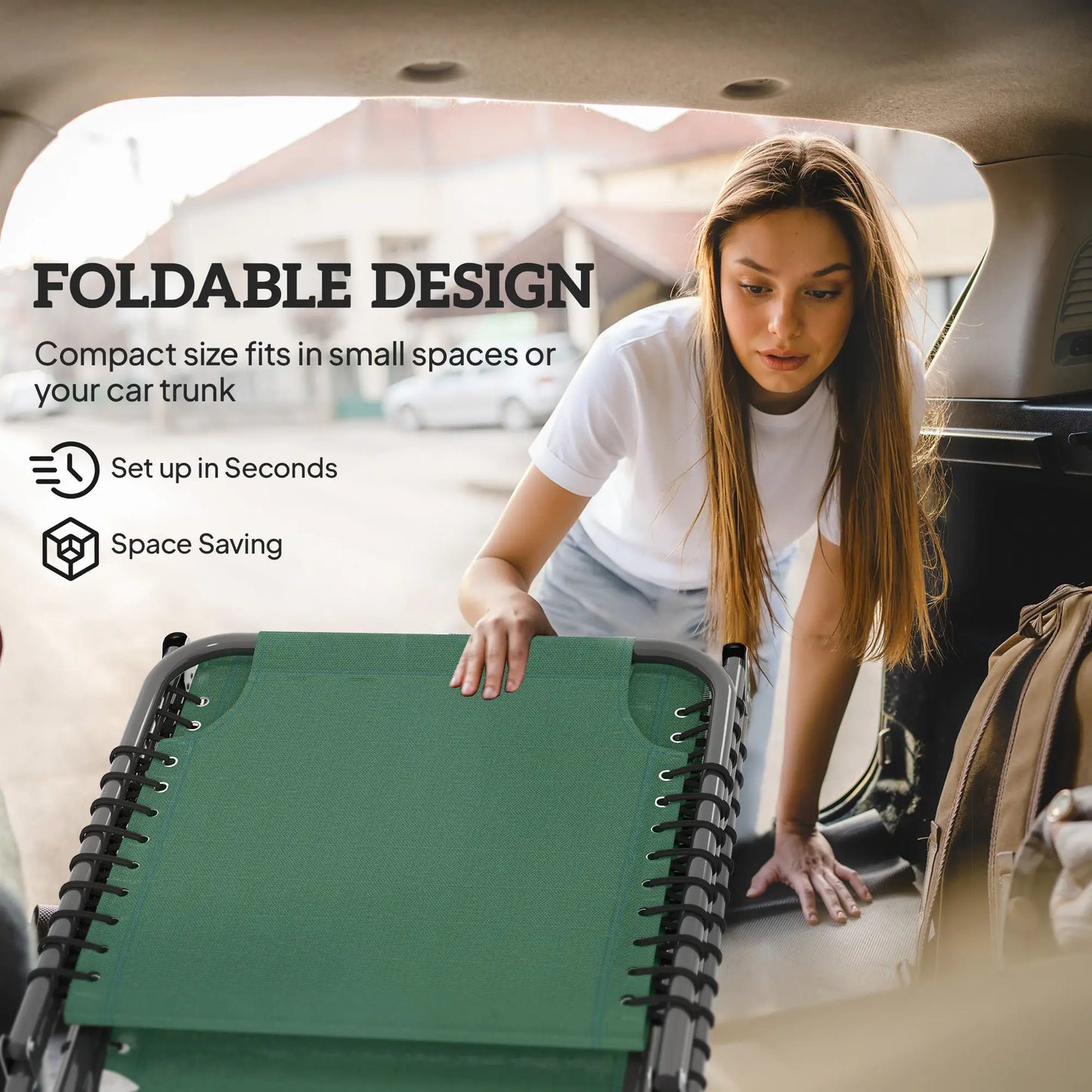 Folding Lounge Chair, Adjustable Chaise With Headrest, Reclining Cot, Green Lounger Chairs at Gallery Canada