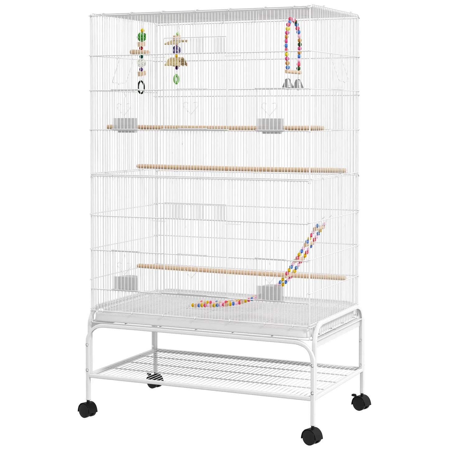 52" Bird Cage With Rolling Stand, Toys, For Budgies Canaries, White Bird Cages White at Gallery Canada