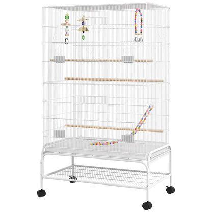 52" Bird Cage With Rolling Stand, Toys, For Budgies Canaries, White Bird Cages White at Gallery Canada