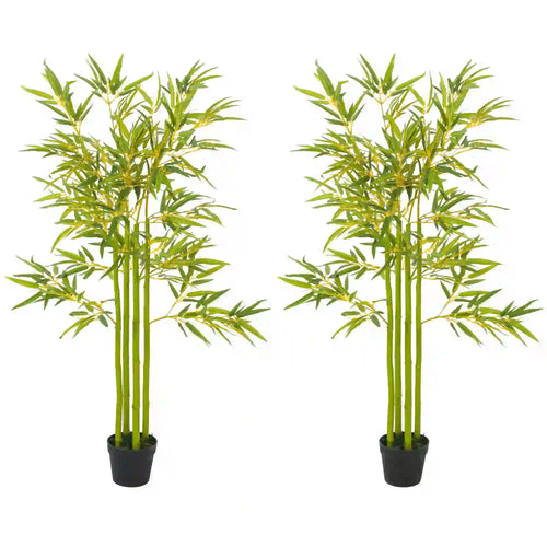 4FT Artificial Bamboo Tree Set Of 2, Faux Plant In Nursery Pot