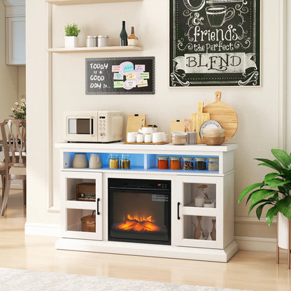 48 Inch Fireplace TV Stand, 3D Flame, Adjustable Shelves, White Electric Fireplaces at Gallery Canada