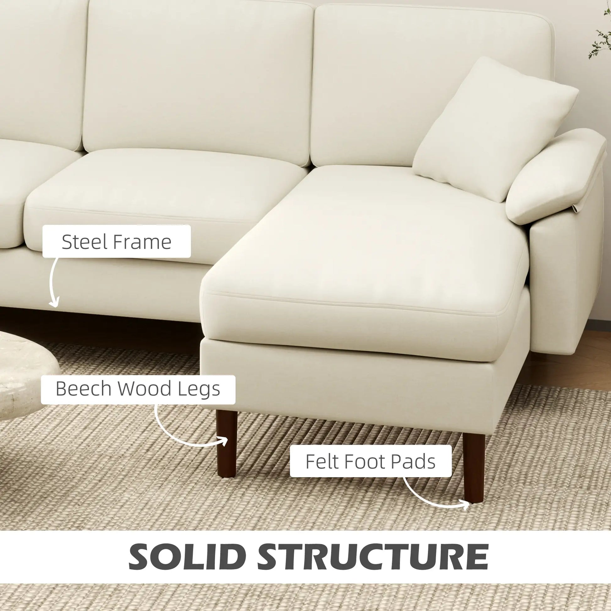 L-Shape Sectional Sofa, Changeable Chaise Lounge, Cream White 3-Seater Sofas at Gallery Canada