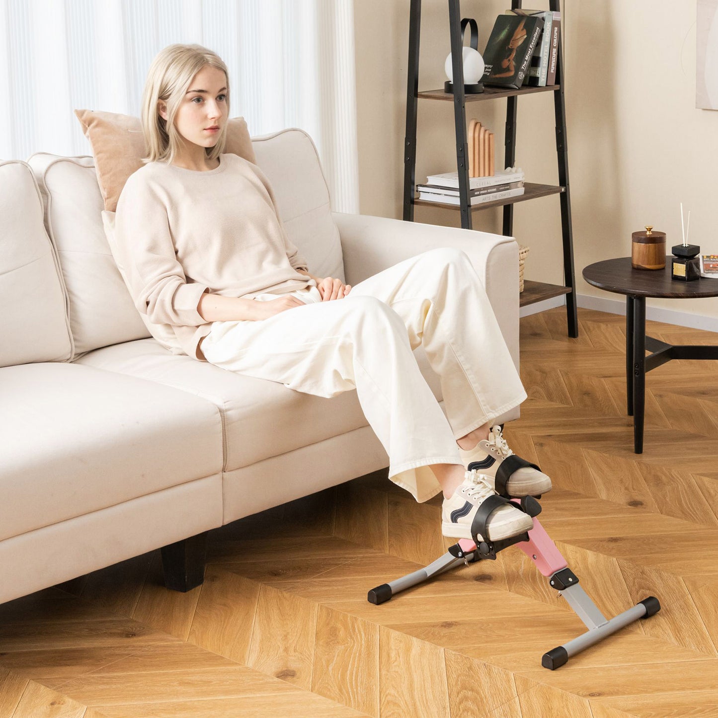 Under Desk Exercise Bike Pedal Exerciser with LCD Display for Legs and Arms Workout, Pink