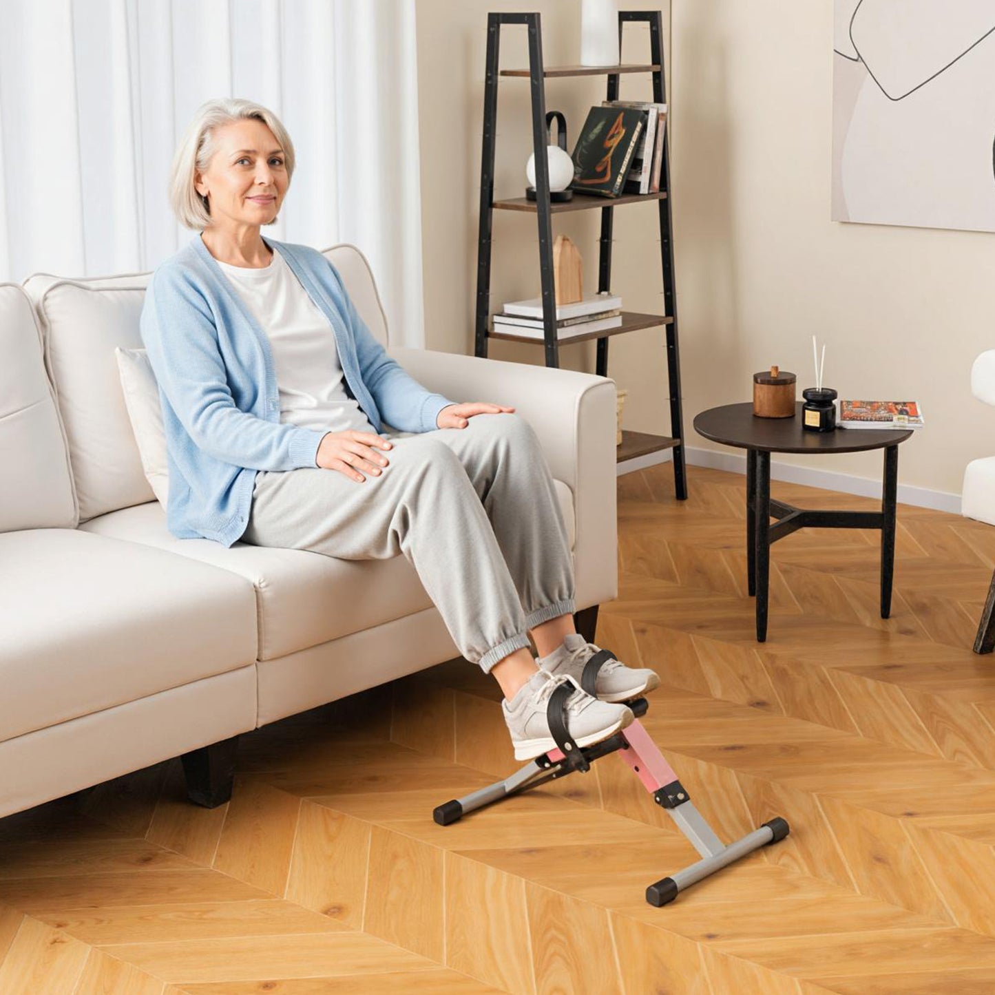 Under Desk Exercise Bike Pedal Exerciser with LCD Display for Legs and Arms Workout, Pink