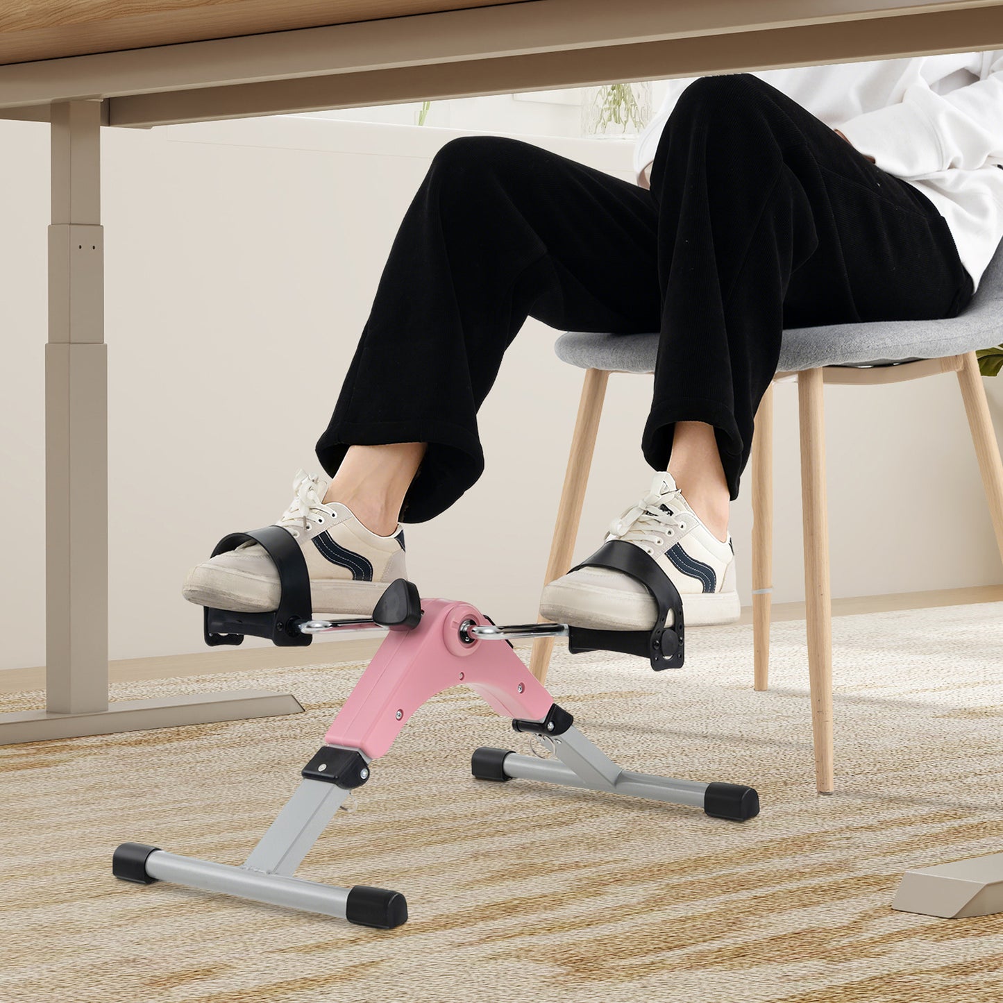 Under Desk Exercise Bike Pedal Exerciser with LCD Display for Legs and Arms Workout, Pink