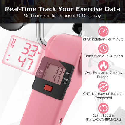 Under Desk Exercise Bike Pedal Exerciser with LCD Display for Legs and Arms Workout, Pink