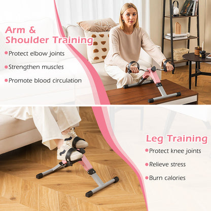 Under Desk Exercise Bike Pedal Exerciser with LCD Display for Legs and Arms Workout, Pink