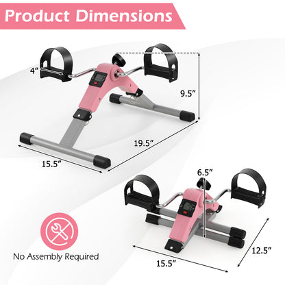 Under Desk Exercise Bike Pedal Exerciser with LCD Display for Legs and Arms Workout, Pink