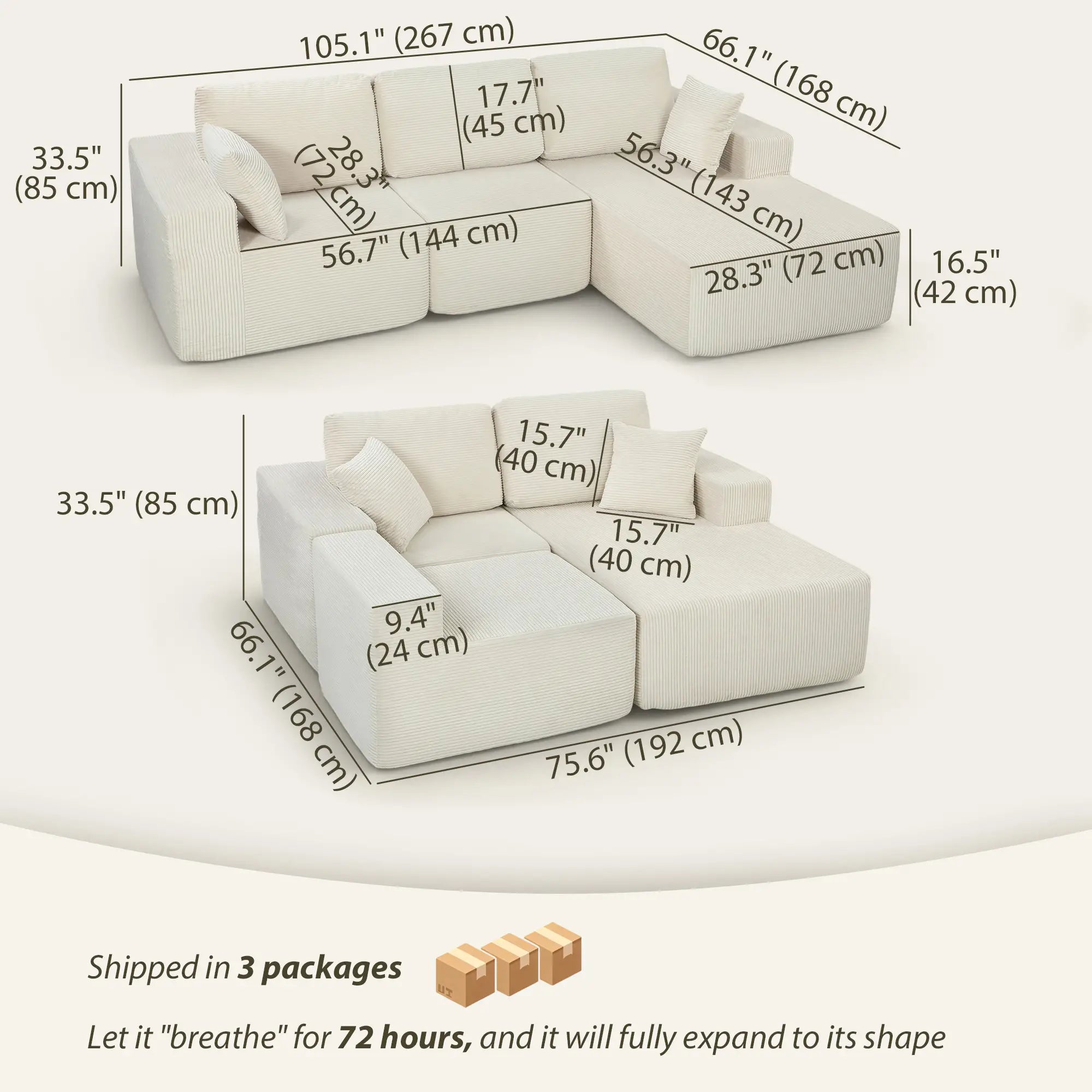 Modular Sectional Sofa, L Shaped Couch Sofa Bed, Cream White 3-Seater Sofas at Gallery Canada