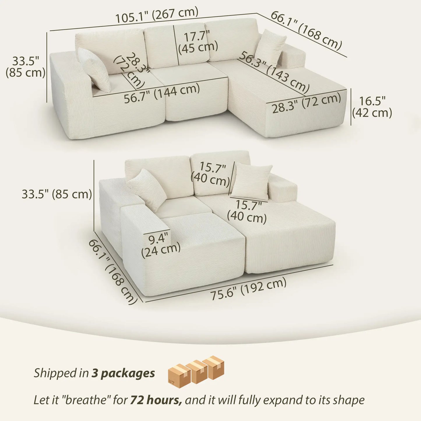 Modular Sectional Sofa, L Shaped Couch Sofa Bed, Cream White 3-Seater Sofas at Gallery Canada