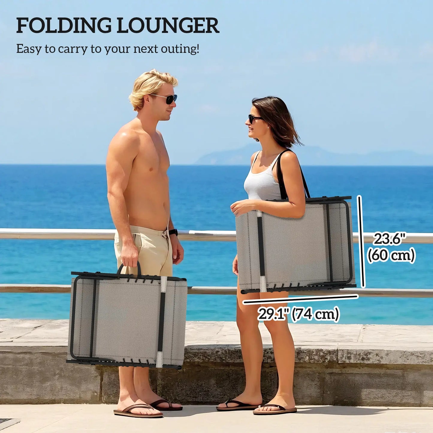 Folding Chaise Lounge Chair Set Of 2, With Cushion And Side Pocket, Brown/Blue Lounger Chairs at Gallery Canada