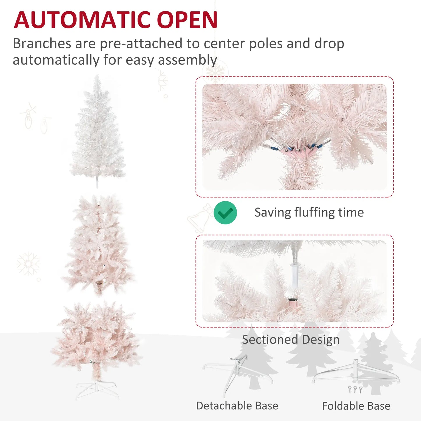 6ft Artificial Christmas Tree, Pine Realistic Branches, Auto Open, White, Pink Pencil Christmas Trees at Gallery Canada
