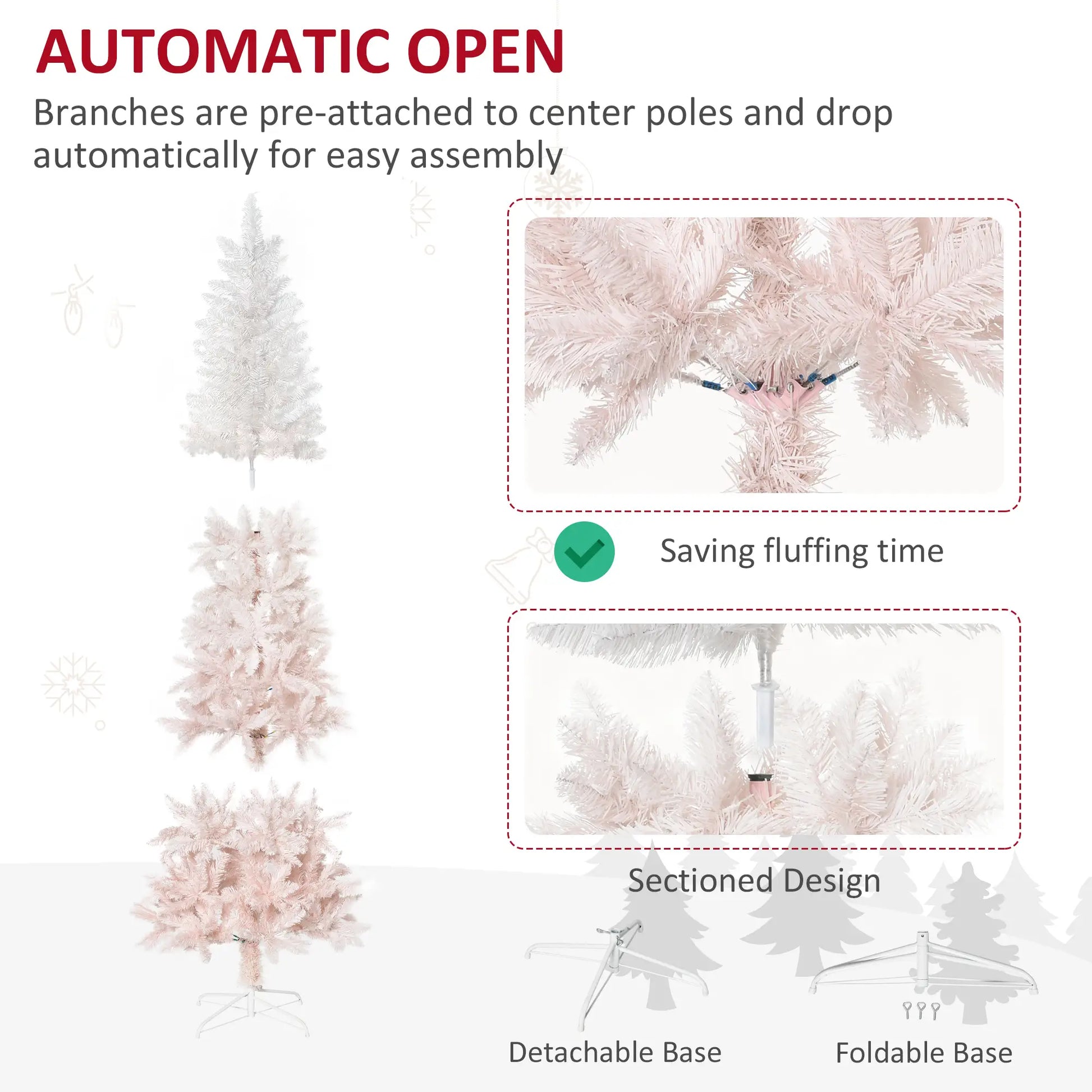 6ft Artificial Christmas Tree, Pine Realistic Branches, Auto Open, White, Pink Pencil Christmas Trees at Gallery Canada