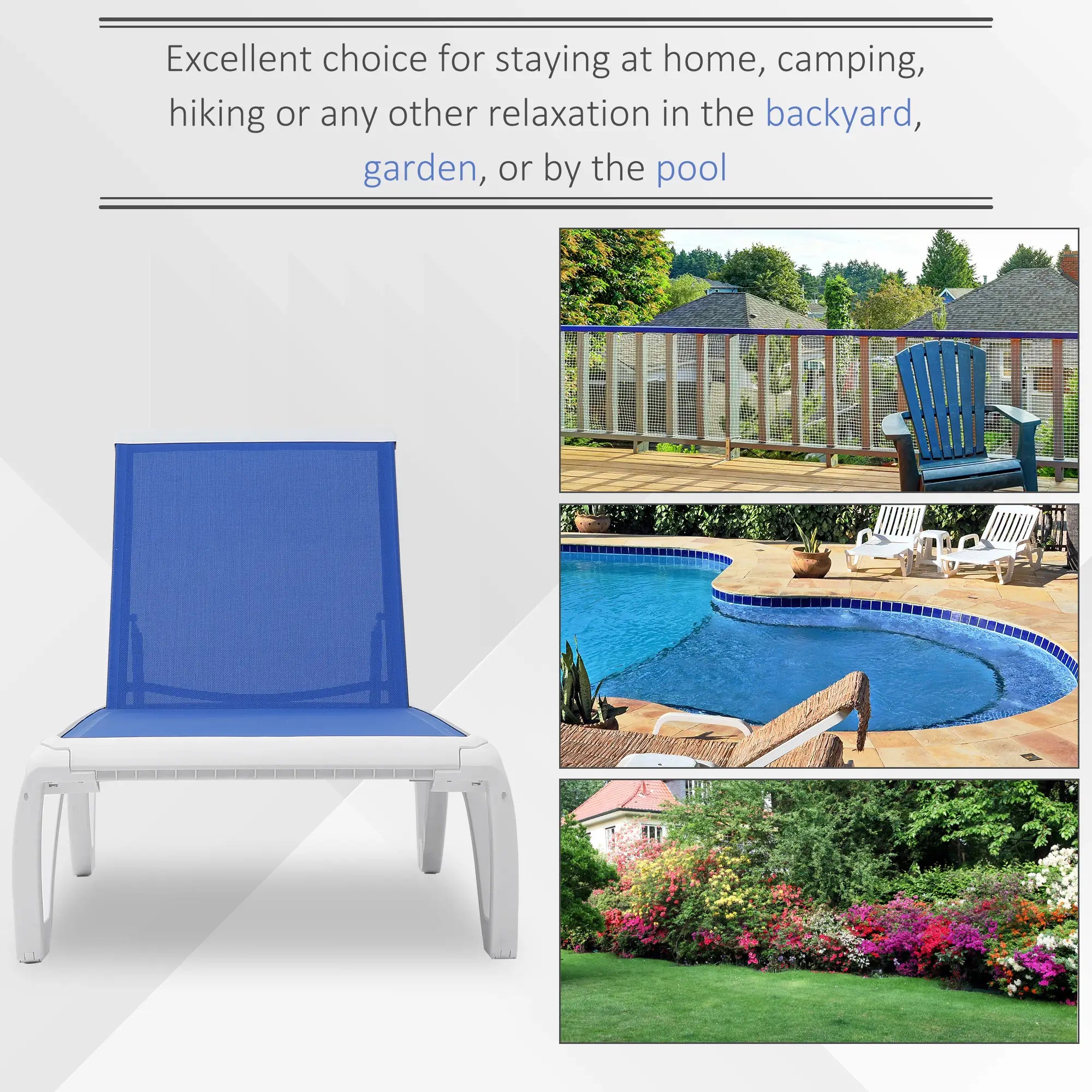 Outdoor Chaise Lounge Chair, Adjustable Back, Wheels, Mesh Fabric, Blue Lounger Chairs at Gallery Canada