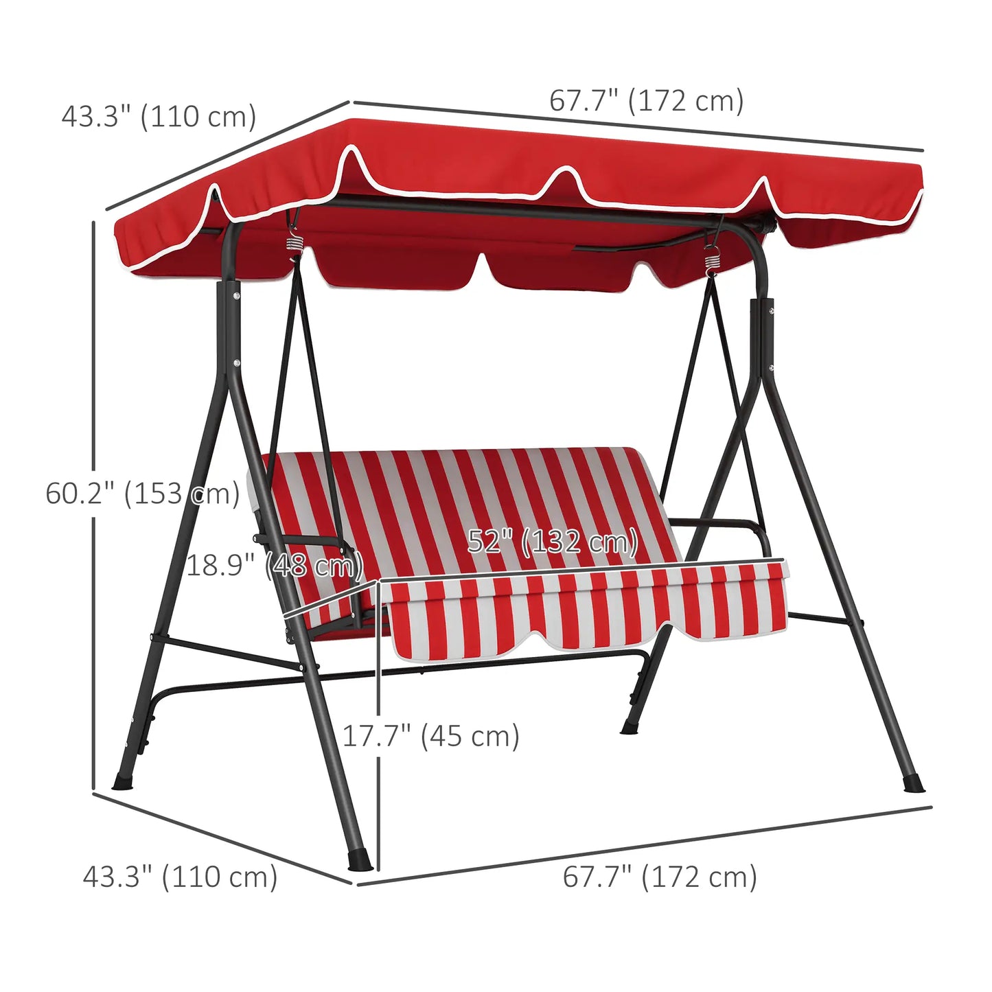 3-Seater Outdoor Porch Swing, Adjustable Canopy, Red Patio Swings with Stand at Gallery Canada