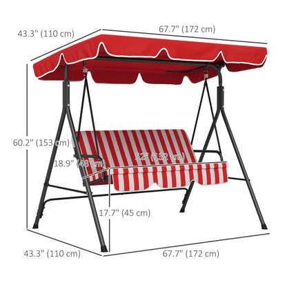 3-Seater Outdoor Porch Swing, Adjustable Canopy, Red Patio Swings with Stand at Gallery Canada