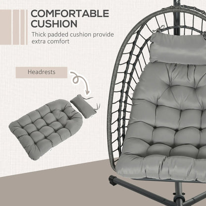 Hanging Egg Chair With Stand, Foldable Wicker Rattan Swing, Light Grey Patio Swings with Stand at Gallery Canada