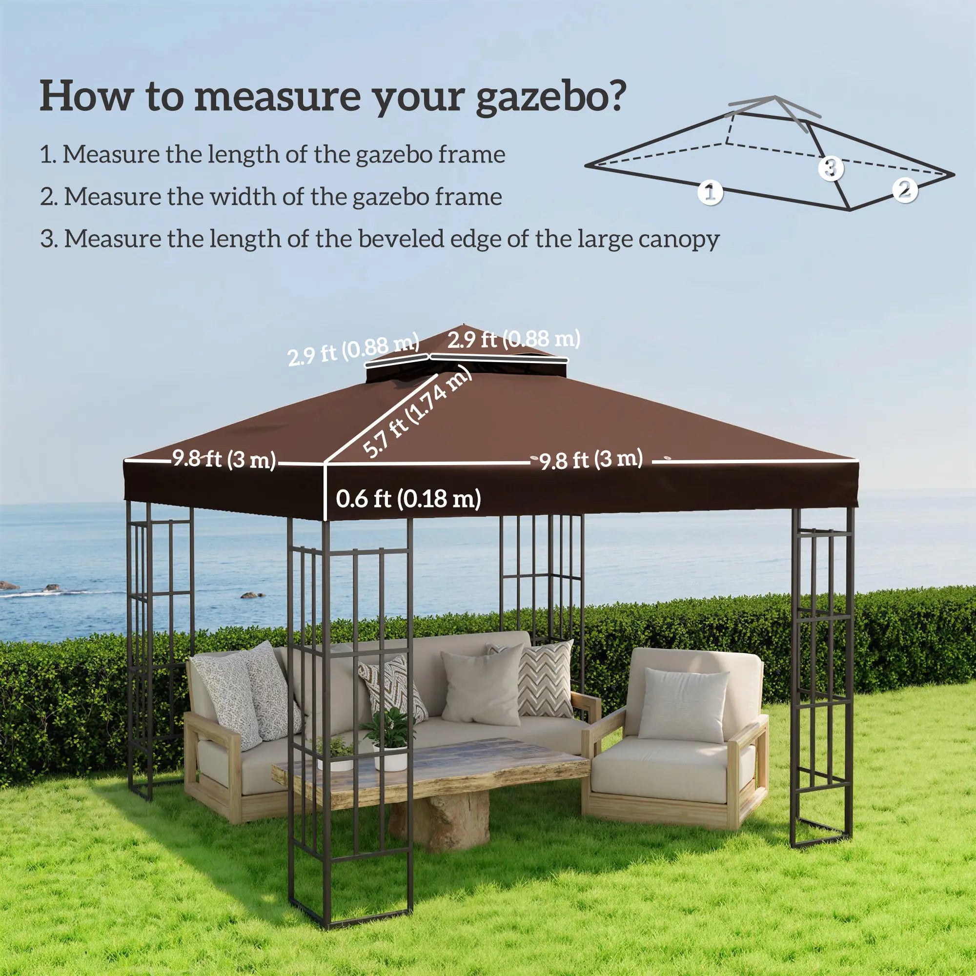 10' x 10' Gazebo Replacement Cover, 2-Tier Roof, UPF30+, Coffee Gazebo Canopy Replacement at Gallery Canada