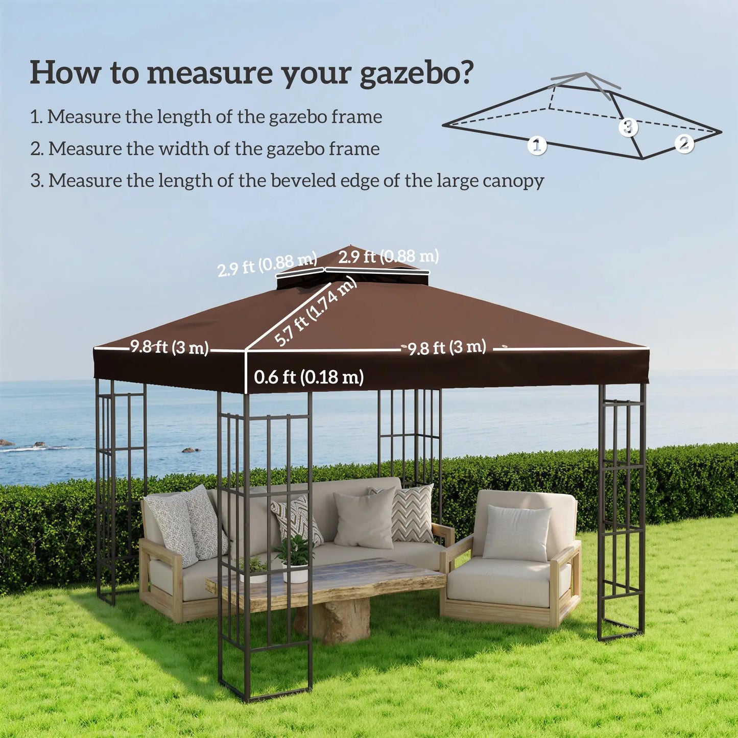 10' x 10' Gazebo Replacement Cover, 2-Tier Roof, UPF30+, Coffee Gazebo Canopy Replacement at Gallery Canada