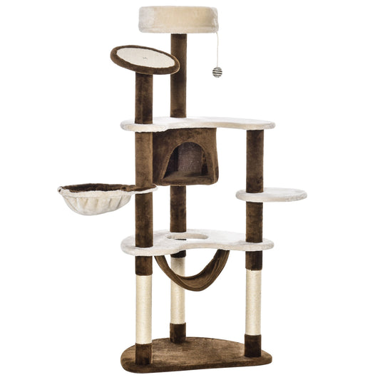 60" Cat Scratching Tree, Cat Bed Condo Post House Pet Furniture Toys-Brown &; Tan - Gallery Canada
