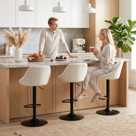 Swivel Counter Height Bar Stools Set Of 3, Off-White Bar Stools Cream White, Black at Gallery Canada
