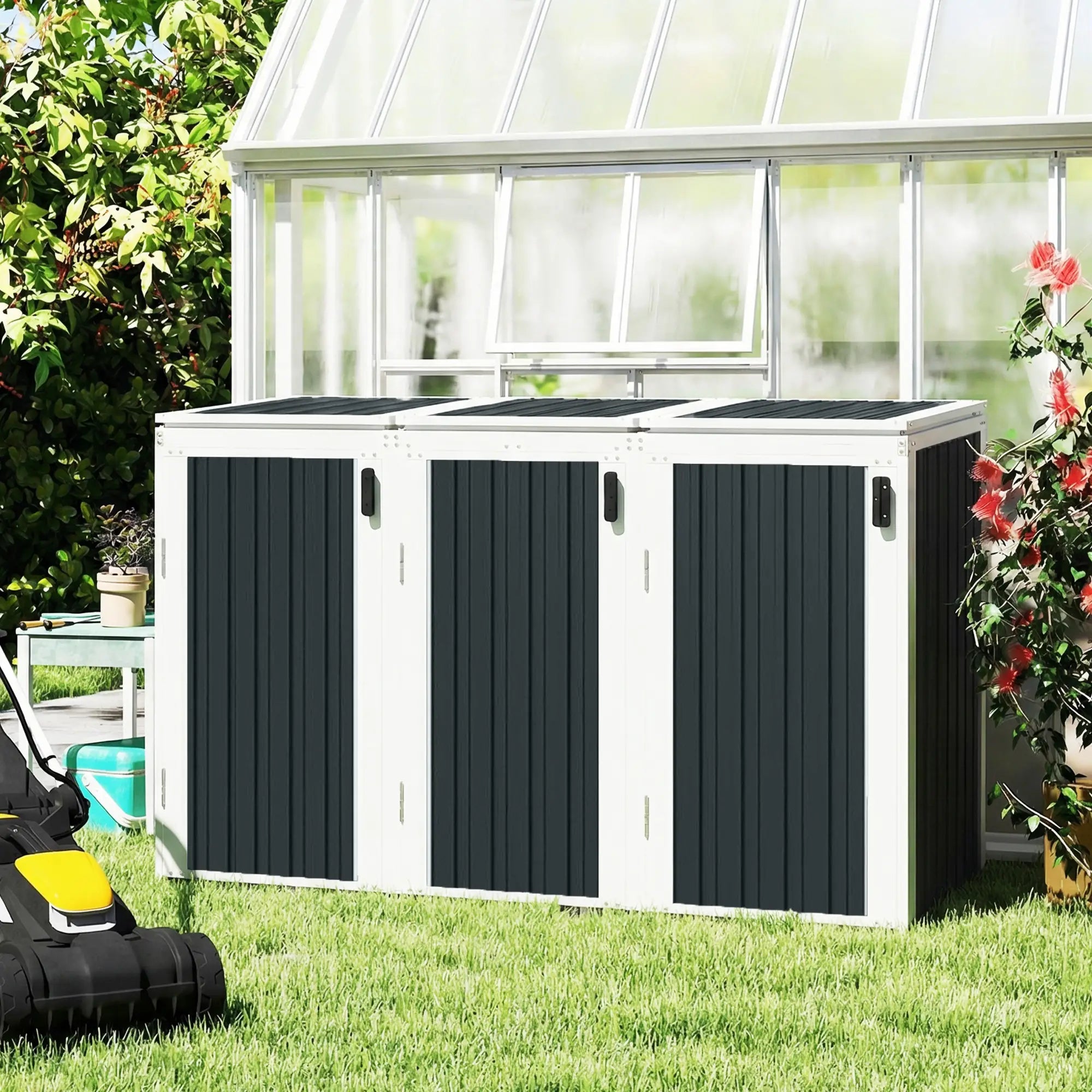 Outdoor Storage Shed, Rustproof Garbage Bin Shed, White And Grey Sheds at Gallery Canada