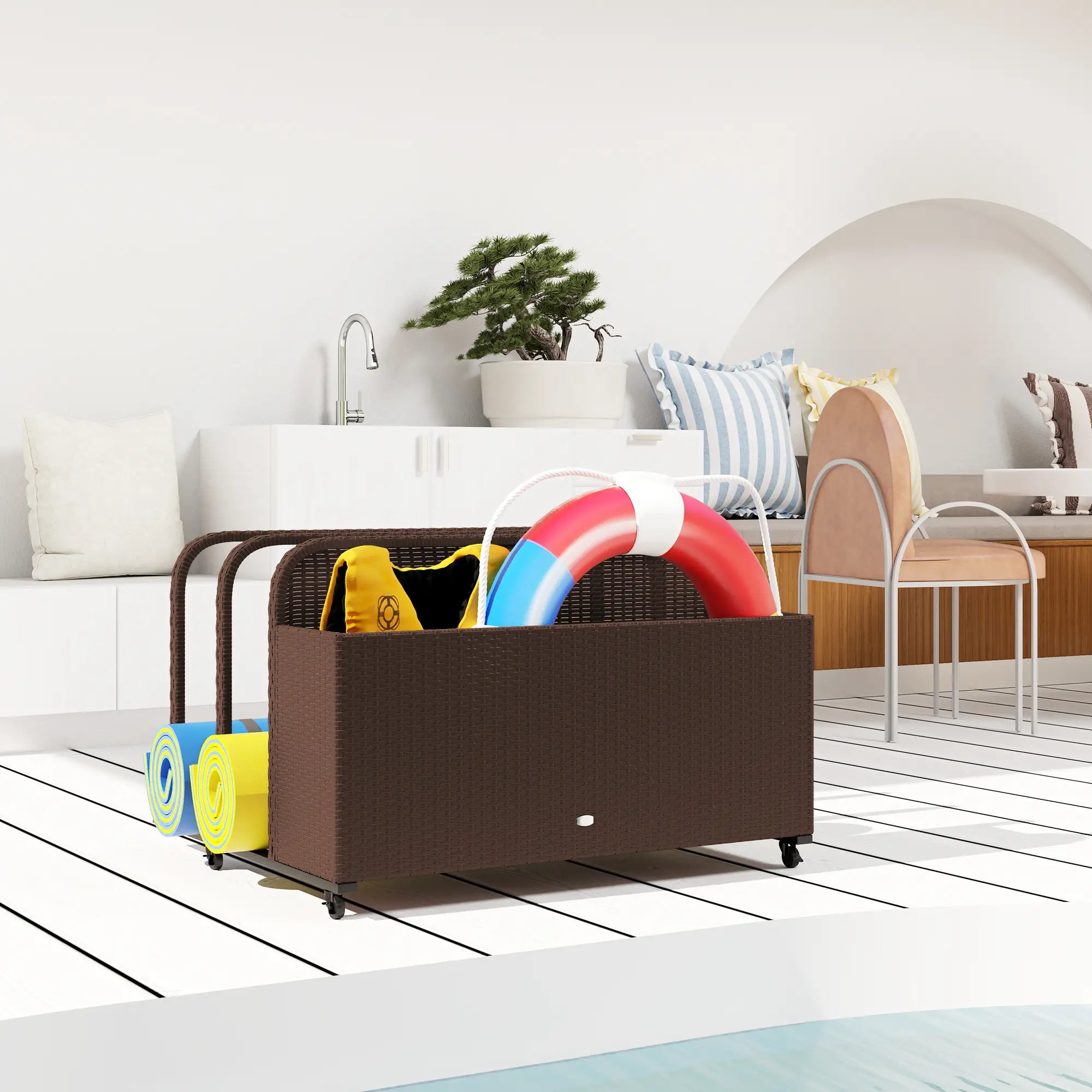 Rolling Pool Storage, Rattan Patio Furniture, Outdoor Wicker Organizer, Brown Patio Storage Boxes at Gallery Canada