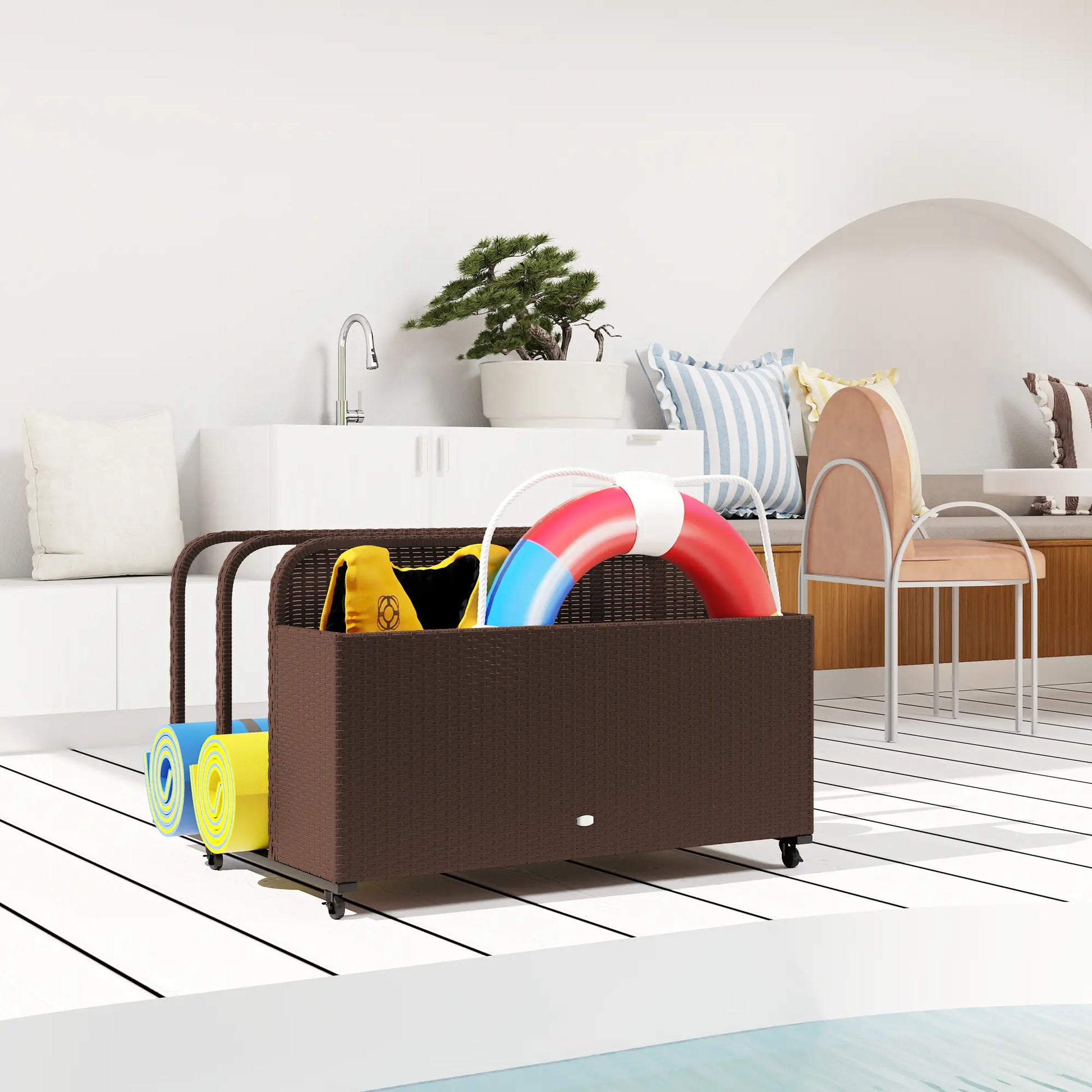 Rolling Pool Storage, Rattan Patio Furniture, Outdoor Wicker Organizer, Brown Patio Storage Boxes at Gallery Canada