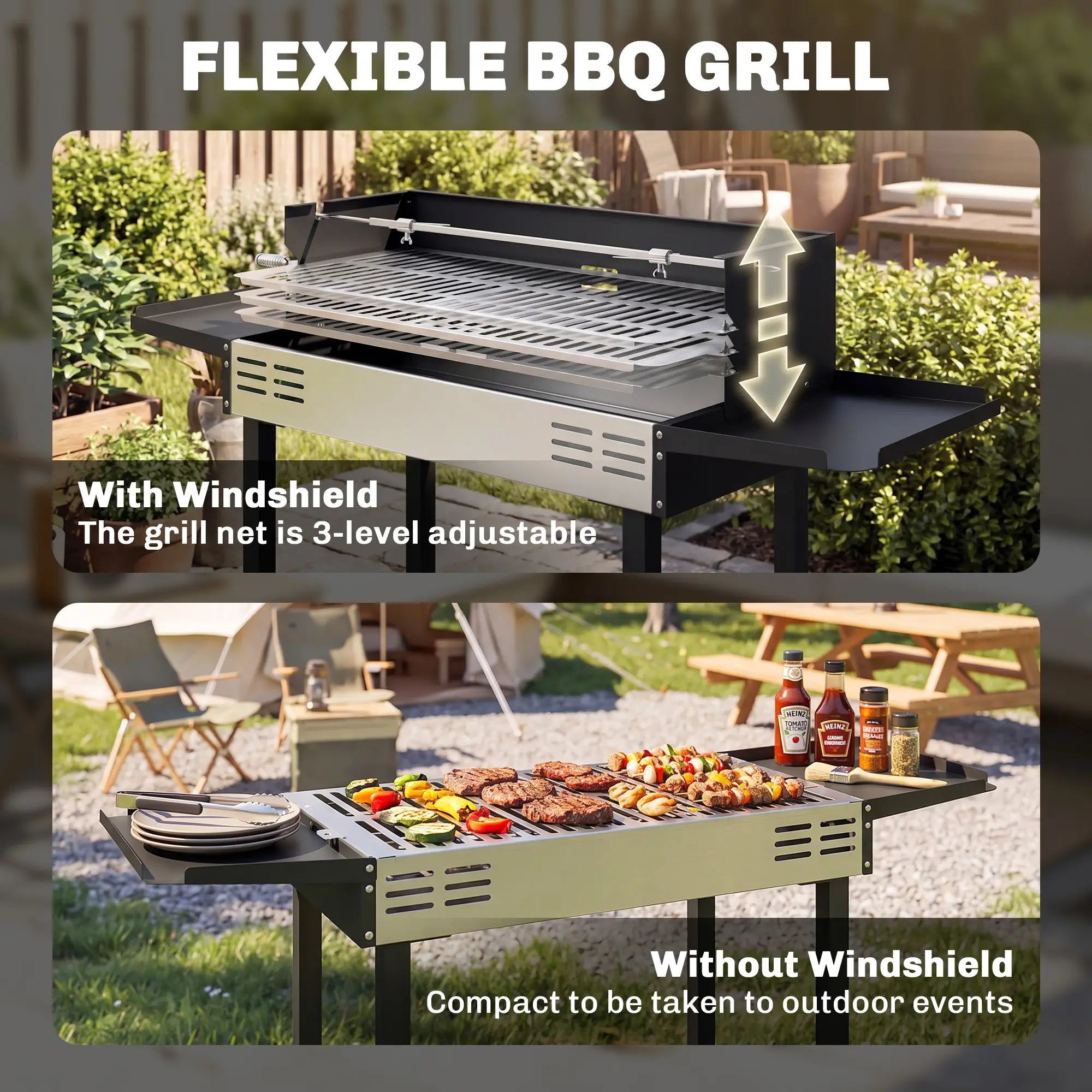 Charcoal Rotisserie Grill, 3-Level Grate, Storage Shelves, Stainless Steel Charcoal BBQ Grils at Gallery Canada