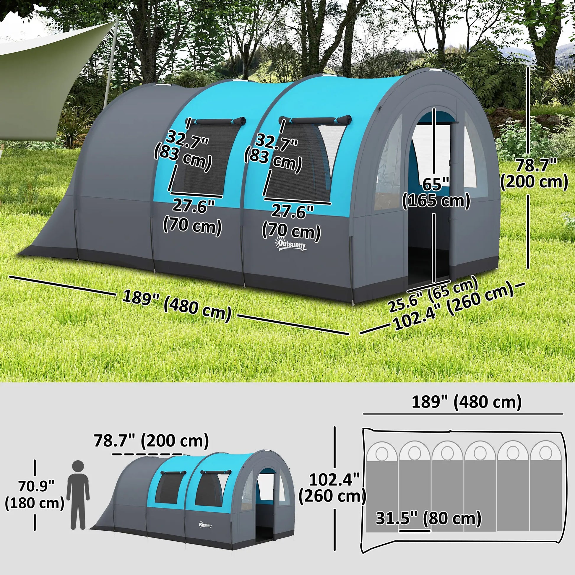 5-6 Person Camping Tent, Living Room Bedroom, 3000mm Waterproof, Grey Blue Camping Tents at Gallery Canada