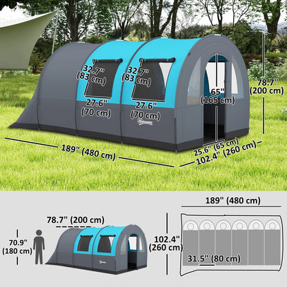 5-6 Person Camping Tent, Living Room Bedroom, 3000mm Waterproof, Grey Blue Camping Tents at Gallery Canada
