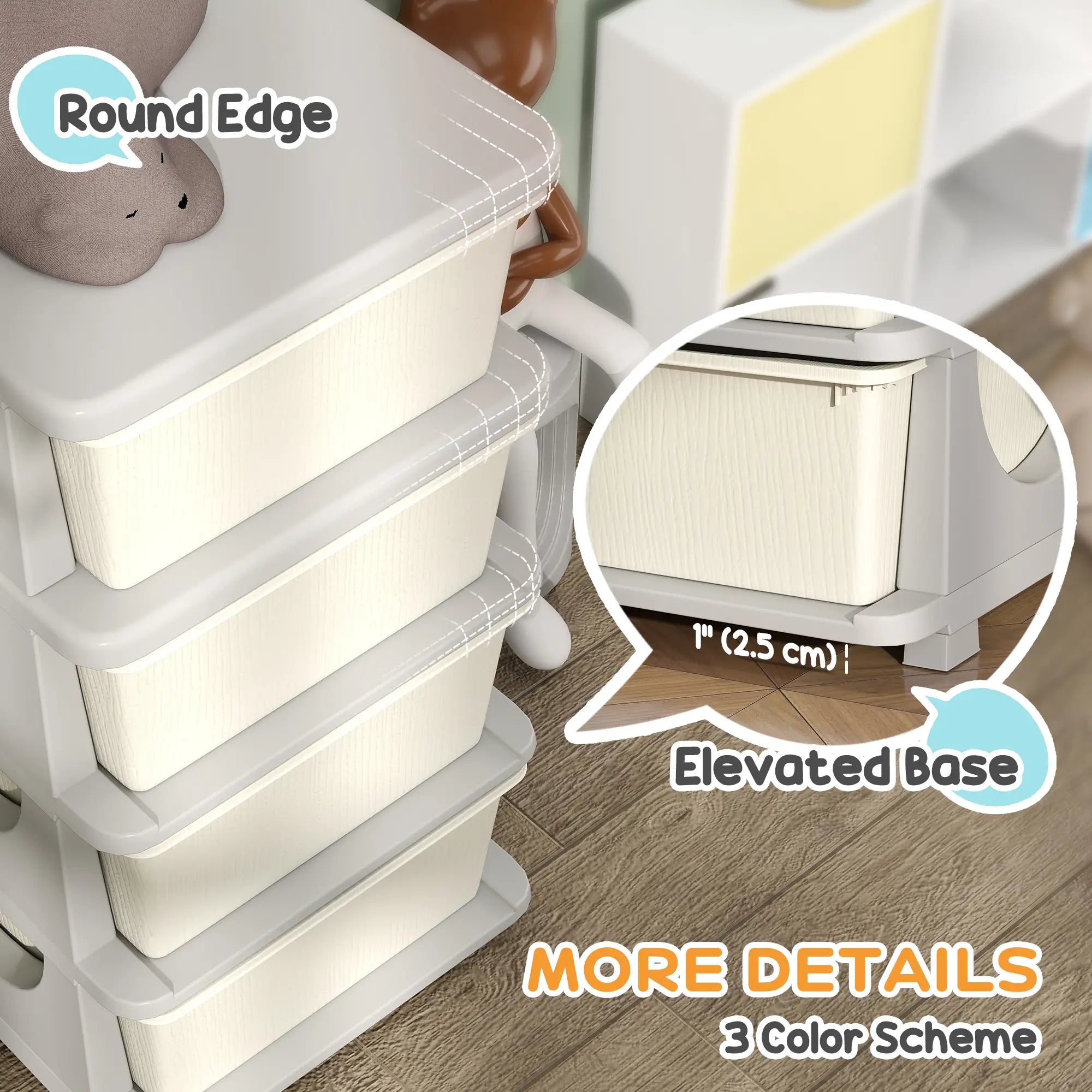 4 Tier Kids Toy Organizer, 4 Plastic Drawers, Cream White Baby & Kids Storage at Gallery Canada