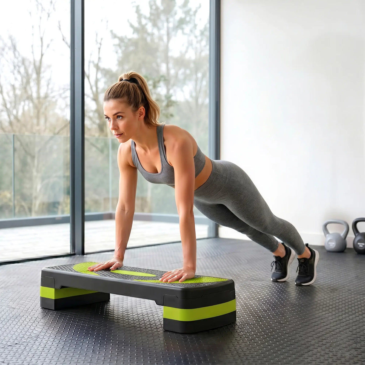 Adjustable Aerobic Stepper, Exercise Step Platform, 4"-6"-8", Green