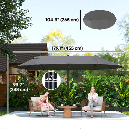 15' Double-Sided Patio Umbrella, Sun Shelter Canopy, Grey